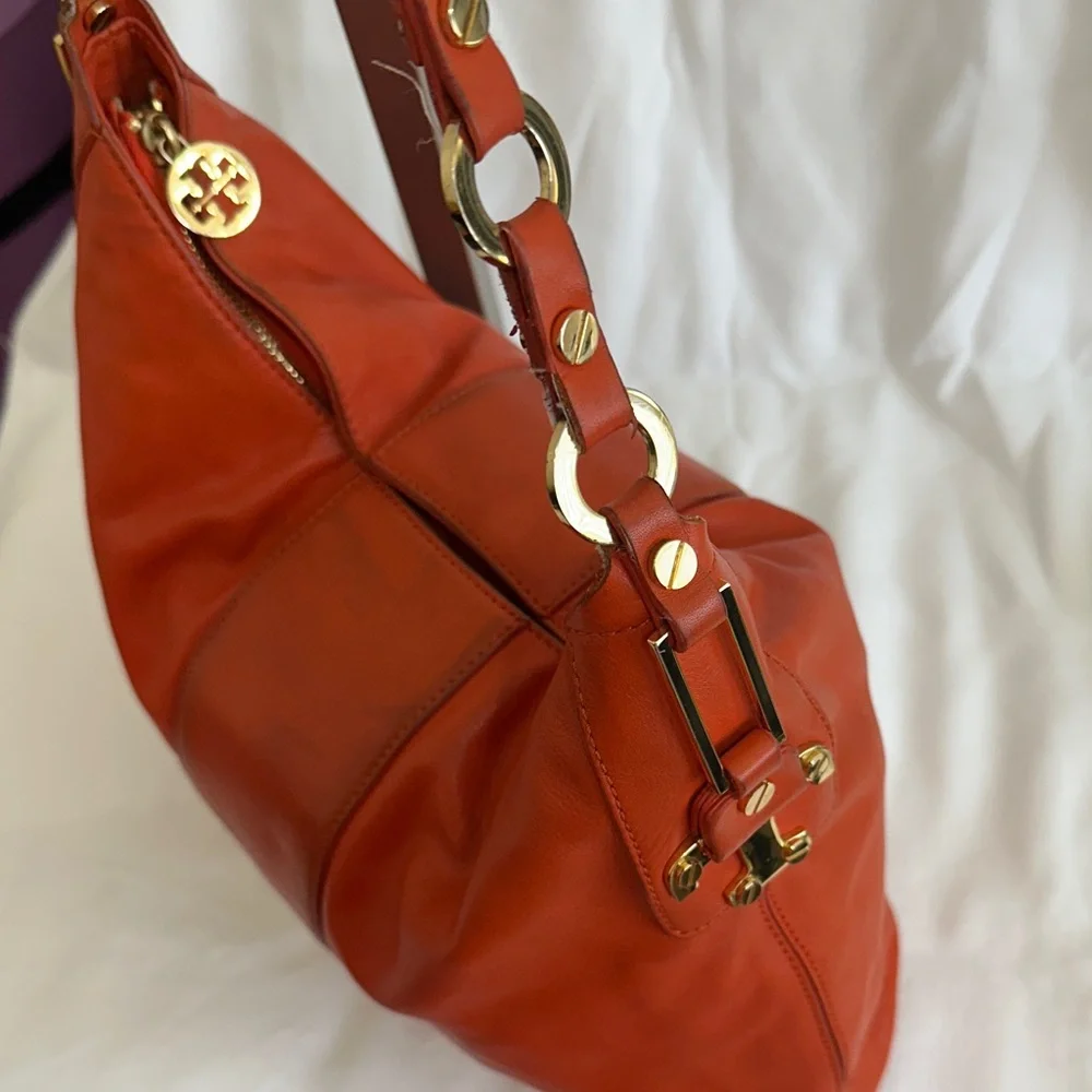 Tory Burch Vibrant Orange Leather Hobo Bag - Picture 9 of 16